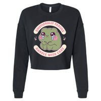 Emotionally Fragile Handle With Care Cute Crying Frog Cropped Pullover Crew