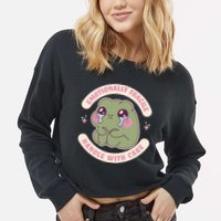 Emotionally Fragile Handle With Care Cute Crying Frog Cropped Pullover Crew