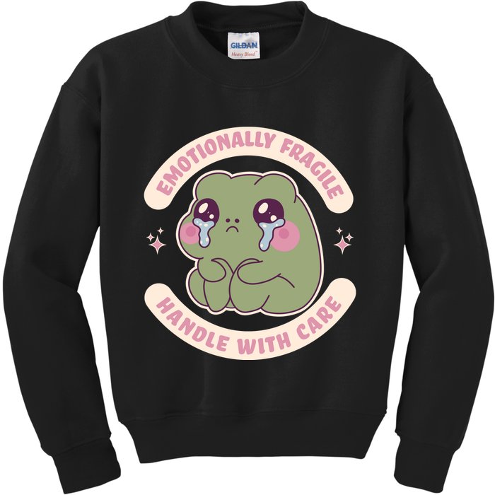 Emotionally Fragile Handle With Care Cute Crying Frog Kids Sweatshirt