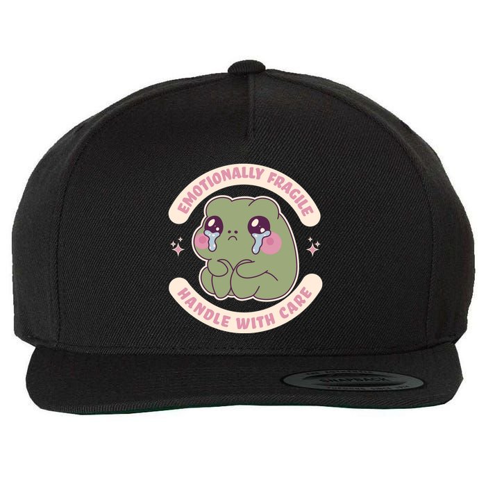 Emotionally Fragile Handle With Care Cute Crying Frog Wool Snapback Cap