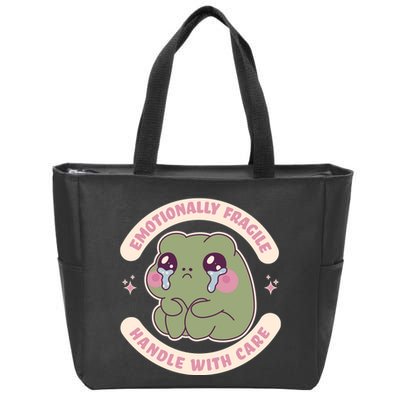 Emotionally Fragile Handle With Care Cute Crying Frog Zip Tote Bag