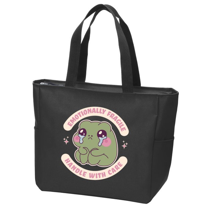Emotionally Fragile Handle With Care Cute Crying Frog Zip Tote Bag