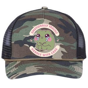 Emotionally Fragile Handle With Care Cute Crying Frog Retro Rope Trucker Hat Cap