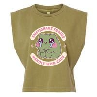 Emotionally Fragile Handle With Care Cute Crying Frog Garment-Dyed Women's Muscle Tee