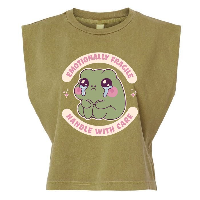 Emotionally Fragile Handle With Care Cute Crying Frog Garment-Dyed Women's Muscle Tee