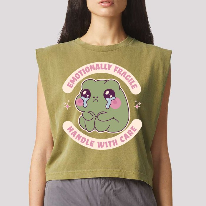 Emotionally Fragile Handle With Care Cute Crying Frog Garment-Dyed Women's Muscle Tee