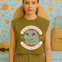 Emotionally Fragile Handle With Care Cute Crying Frog Garment-Dyed Women's Muscle Tee
