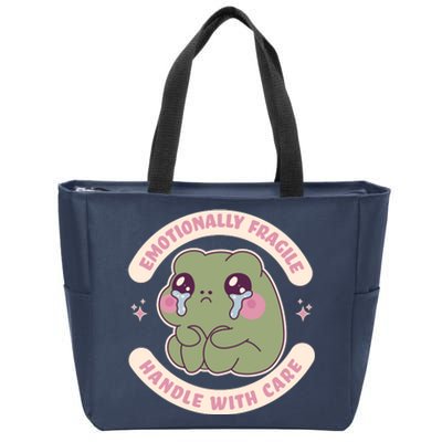 Emotionally Fragile Handle With Care Cute Crying Frog Zip Tote Bag