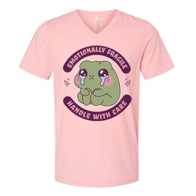 Emotionally Fragile Handle With Care Cute Crying Frog V-Neck T-Shirt