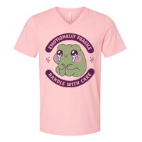 Emotionally Fragile Handle With Care Cute Crying Frog V-Neck T-Shirt