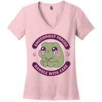 Emotionally Fragile Handle With Care Cute Crying Frog Women's V-Neck T-Shirt
