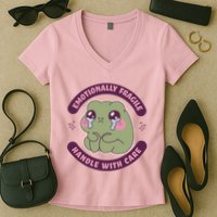 Emotionally Fragile Handle With Care Cute Crying Frog Women's V-Neck T-Shirt
