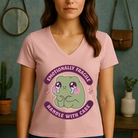 Emotionally Fragile Handle With Care Cute Crying Frog Women's V-Neck T-Shirt