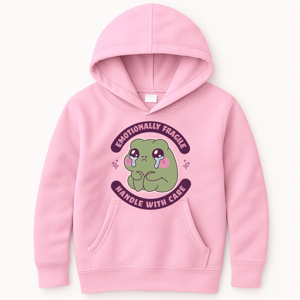 Emotionally Fragile Handle With Care Cute Crying Frog Kids Hoodie