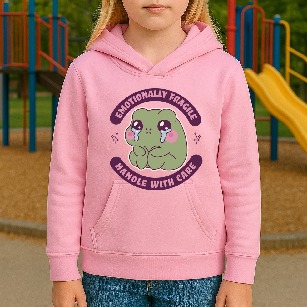 Emotionally Fragile Handle With Care Cute Crying Frog Kids Hoodie