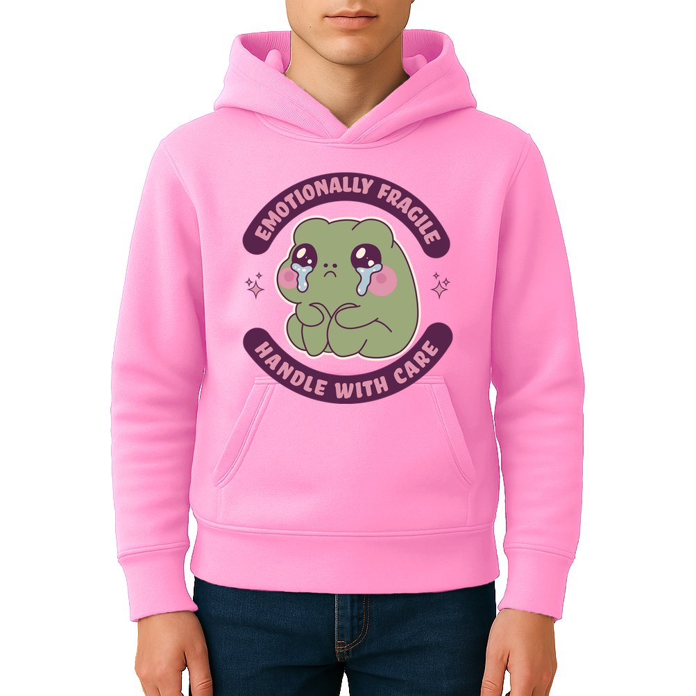 Emotionally Fragile Handle With Care Cute Crying Frog Kids Hoodie