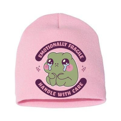 Emotionally Fragile Handle With Care Cute Crying Frog Short Acrylic Beanie