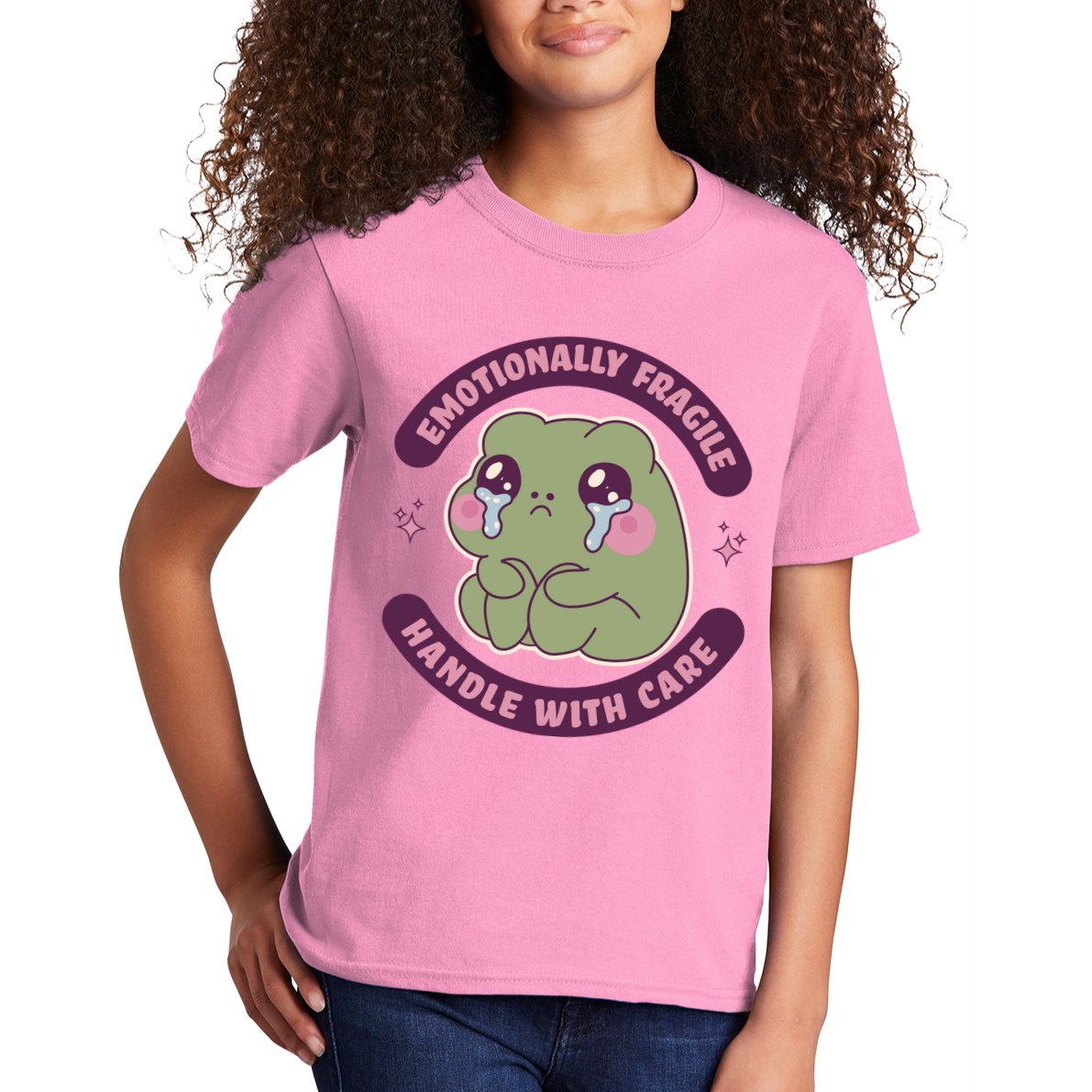 Emotionally Fragile Handle With Care Cute Crying Frog Kids T-Shirt