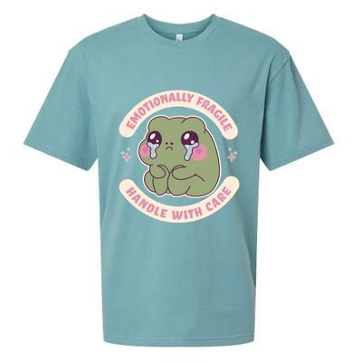 Emotionally Fragile Handle With Care Cute Crying Frog Sueded Cloud Jersey T-Shirt