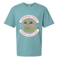 Emotionally Fragile Handle With Care Cute Crying Frog Sueded Cloud Jersey T-Shirt