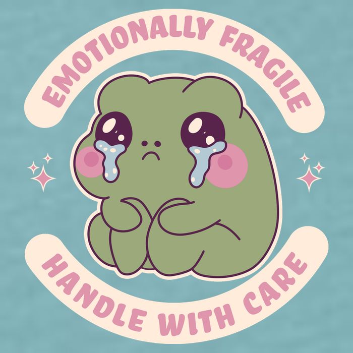 Emotionally Fragile Handle With Care Cute Crying Frog Sueded Cloud Jersey T-Shirt