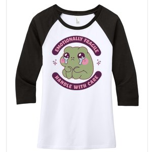 Emotionally Fragile Handle With Care Cute Crying Frog Women's Tri-Blend 3/4-Sleeve Raglan Shirt