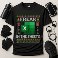 Excel Freak In The Sheets Spreadsheet Ugly Christmas Funny Cooling Performance Crew T-Shirt