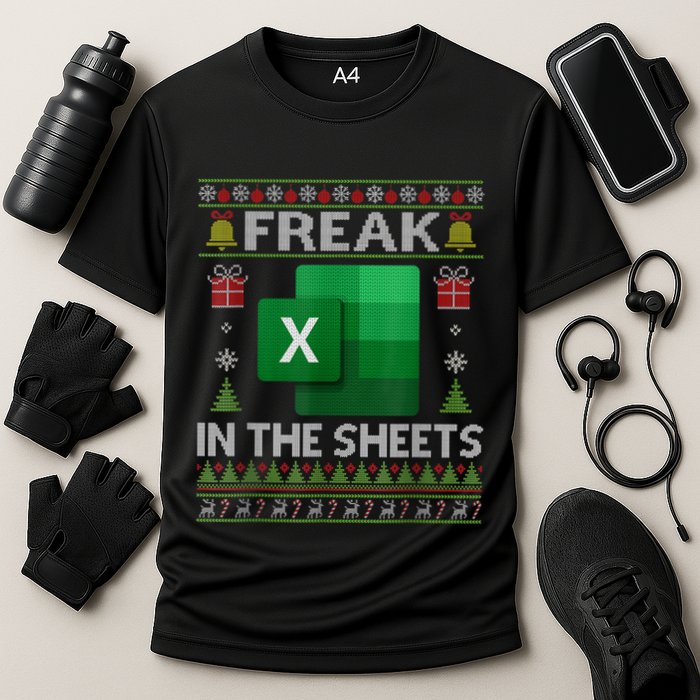 Excel Freak In The Sheets Spreadsheet Ugly Christmas Funny Cooling Performance Crew T-Shirt