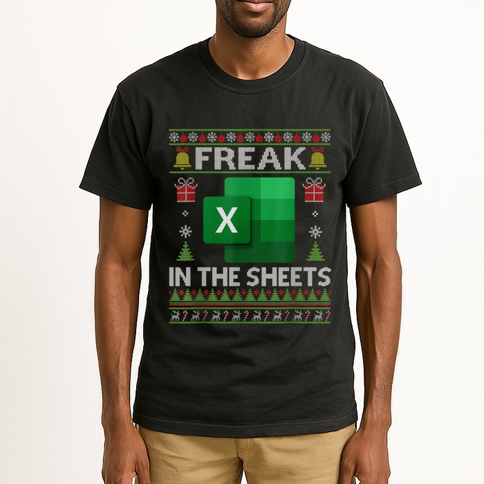 Excel Freak In The Sheets Spreadsheet Ugly Christmas Funny Tall T-Shirt