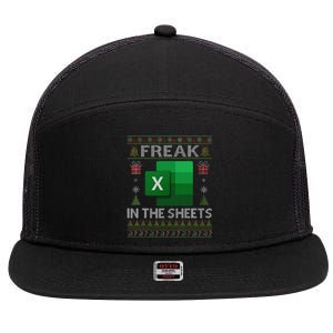 Excel Freak In The Sheets Spreadsheet Ugly Christmas Funny 7 Panel Mesh Trucker Snapback Hat