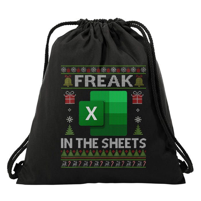 Excel Freak In The Sheets Spreadsheet Ugly Christmas Funny Drawstring Bag