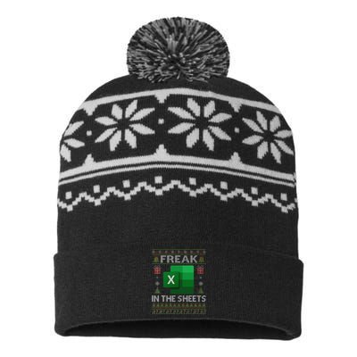 Excel Freak In The Sheets Spreadsheet Ugly Christmas Funny USA-Made Snowflake Beanie