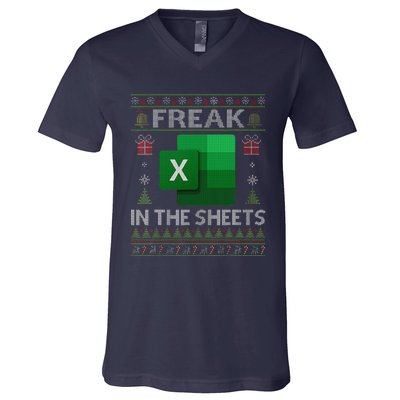 Excel Freak In The Sheets Spreadsheet Ugly Christmas Funny V-Neck T-Shirt