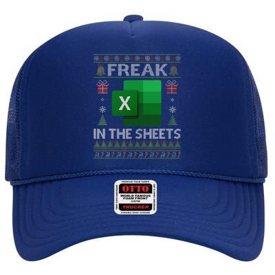 Excel Freak In The Sheets Spreadsheet Ugly Christmas Funny High Crown Mesh Back Trucker Hat