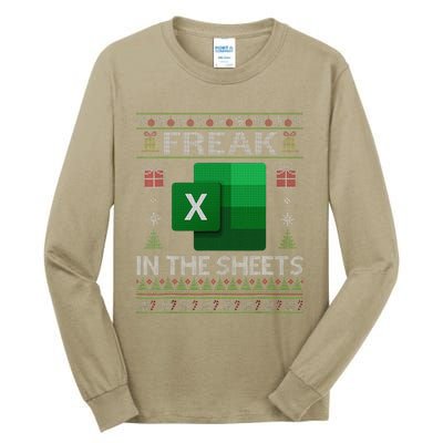 Excel Freak In The Sheets Spreadsheet Ugly Christmas Funny Tall Long Sleeve T-Shirt