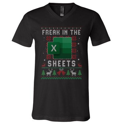 Excel Freak in the Sheets Spreadsheet Ugly Sweater xmas  V-Neck T-Shirt