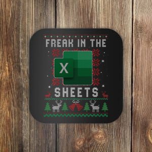 Excel Freak in the Sheets Spreadsheet Ugly Sweater xmas  Coaster