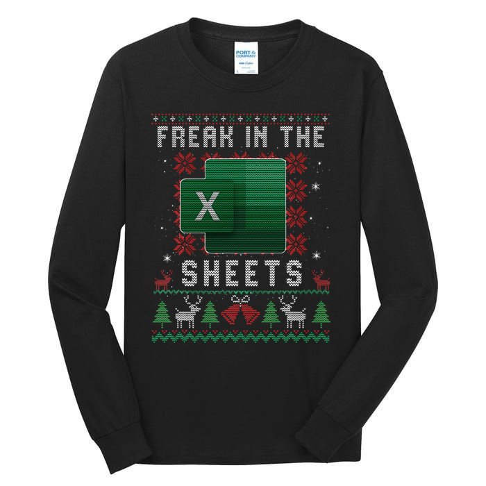 Excel Freak in the Sheets Spreadsheet Ugly Sweater xmas  Tall Long Sleeve T-Shirt