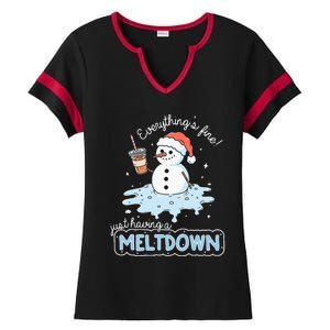 EverythingS Fine Just Having Meltdown Snowman Winter Ladies Halftime Notch Neck Tee