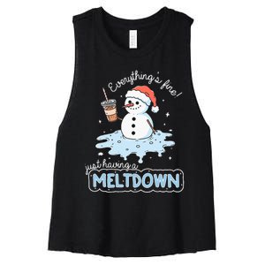 EverythingS Fine Just Having Meltdown Snowman Winter Women's Racerback Cropped Tank