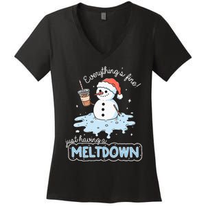 EverythingS Fine Just Having Meltdown Snowman Winter Women's V-Neck T-Shirt