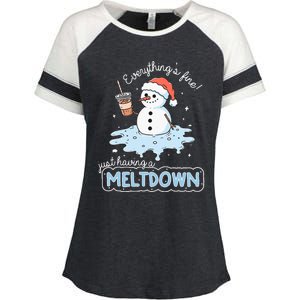 EverythingS Fine Just Having Meltdown Snowman Winter Enza Ladies Jersey Colorblock Tee