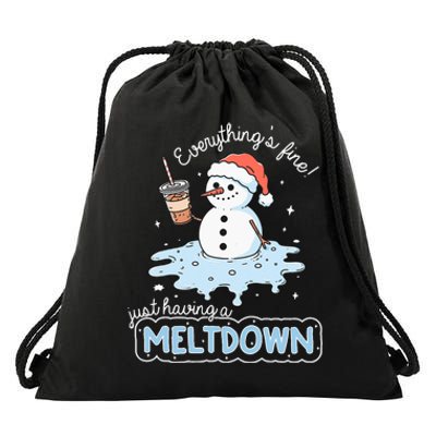 EverythingS Fine Just Having Meltdown Snowman Winter Drawstring Bag