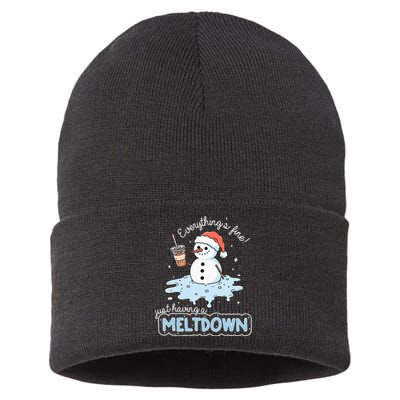 EverythingS Fine Just Having Meltdown Snowman Winter Sustainable Knit Beanie