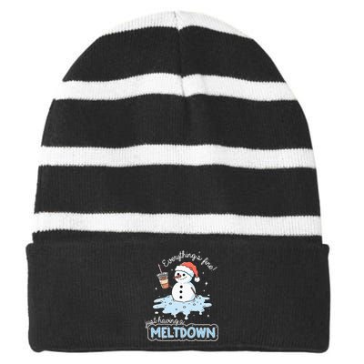 EverythingS Fine Just Having Meltdown Snowman Winter Striped Beanie with Solid Band