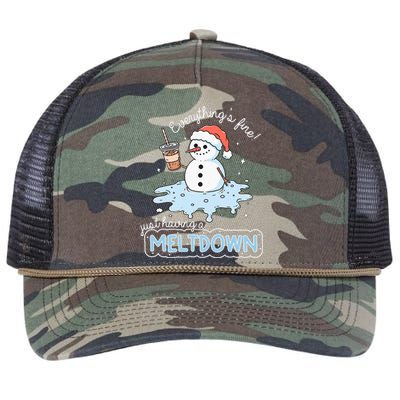 EverythingS Fine Just Having Meltdown Snowman Winter Retro Rope Trucker Hat Cap