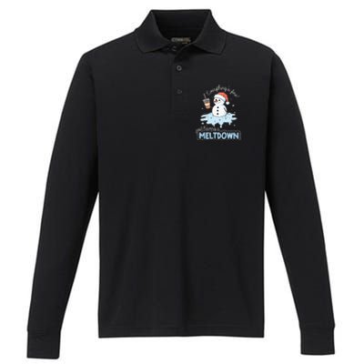 EverythingS Fine Just Having Meltdown Snowman Winter Performance Long Sleeve Polo