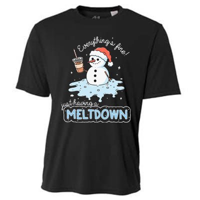 EverythingS Fine Just Having Meltdown Snowman Winter Cooling Performance Crew T-Shirt