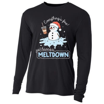 EverythingS Fine Just Having Meltdown Snowman Winter Cooling Performance Long Sleeve Crew