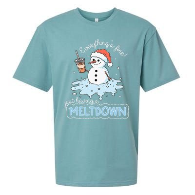 EverythingS Fine Just Having Meltdown Snowman Winter Sueded Cloud Jersey T-Shirt